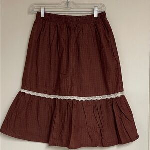 NWOT Hadas Elegant Brown Skirt with Lace Trim for girls size 18 100% cotton